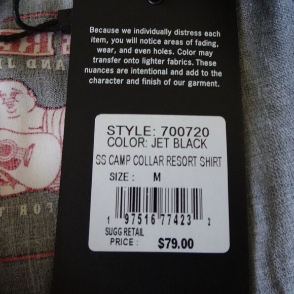 True Religion Button Up Shirt Men's Size M Black Resort Print Resortwear Camp - Picture 6 of 8